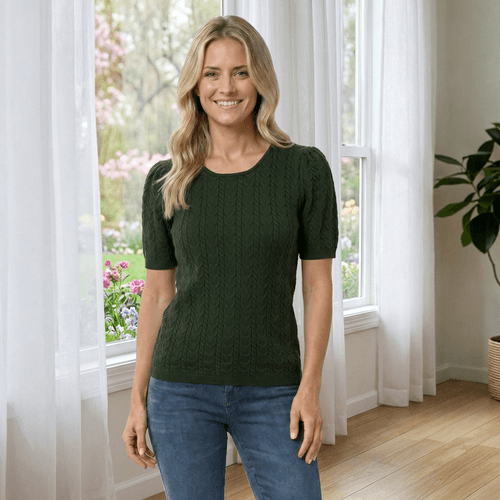 Womens Draper James Puff Sleeve Cable Knit Sweater